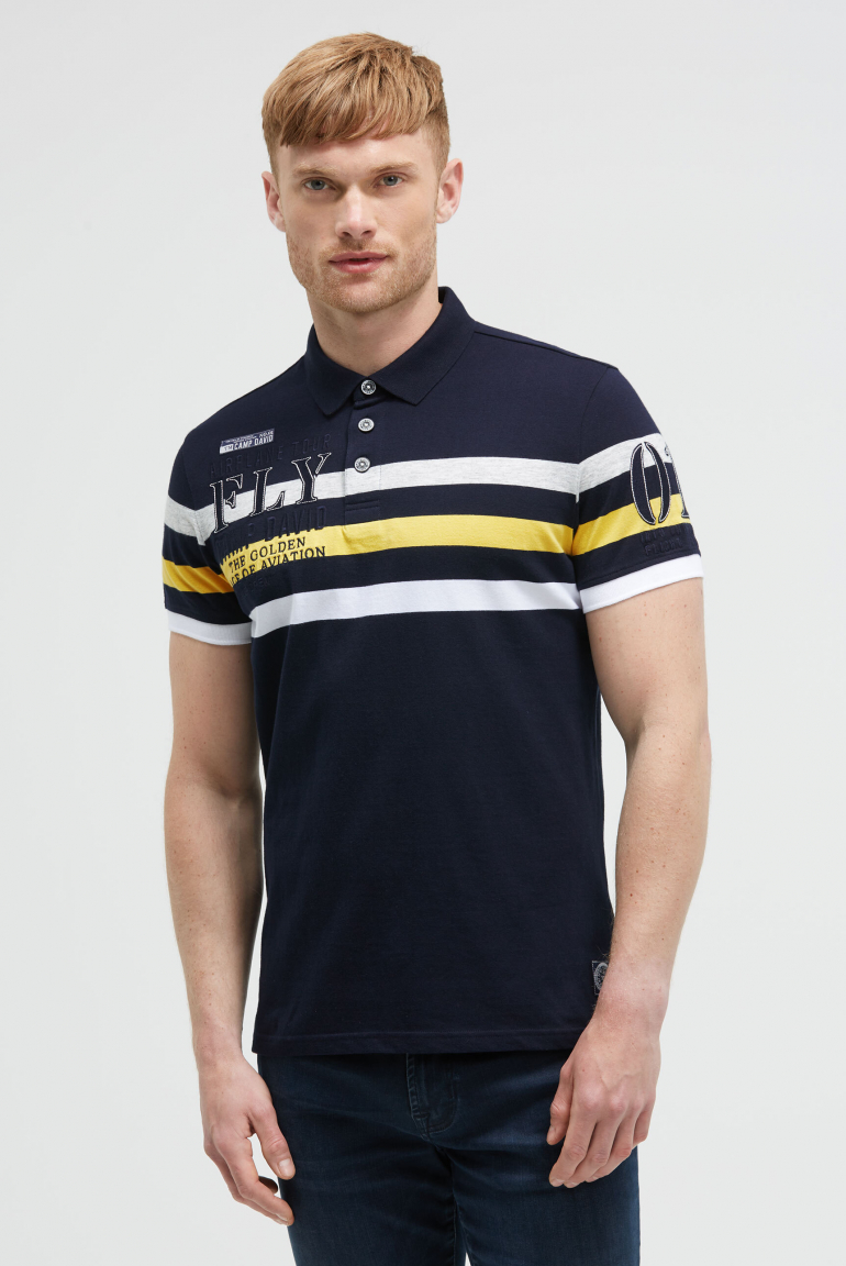 Kurzarmpolo mit Streifen-Design und Artworks blue navy