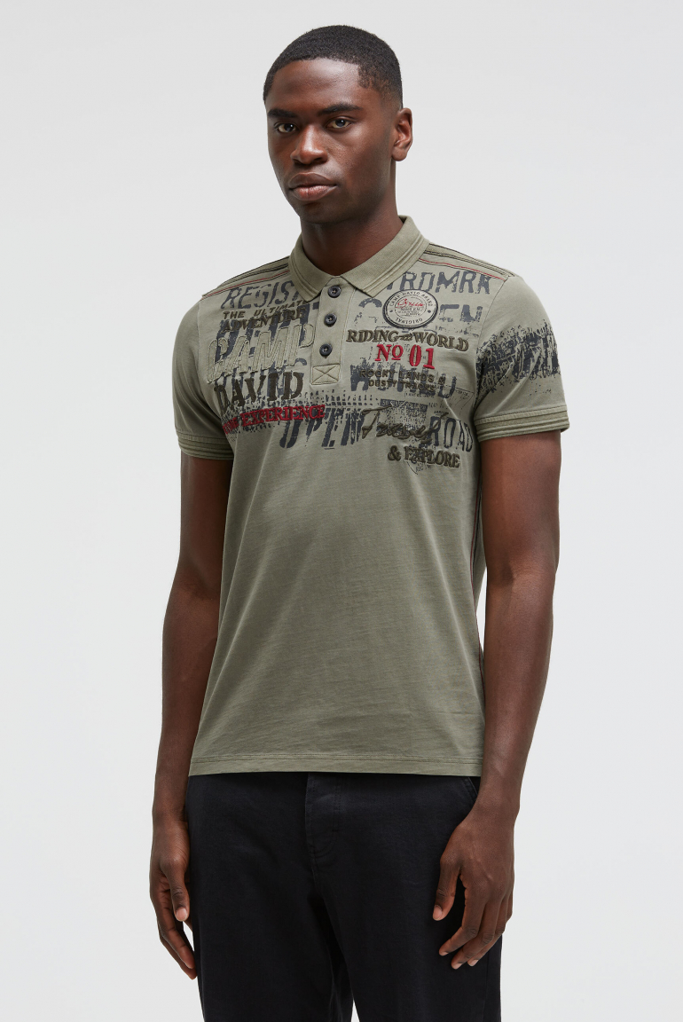 Kurzarmpolo mit Tapes und Logo-Applikationen vintage khaki