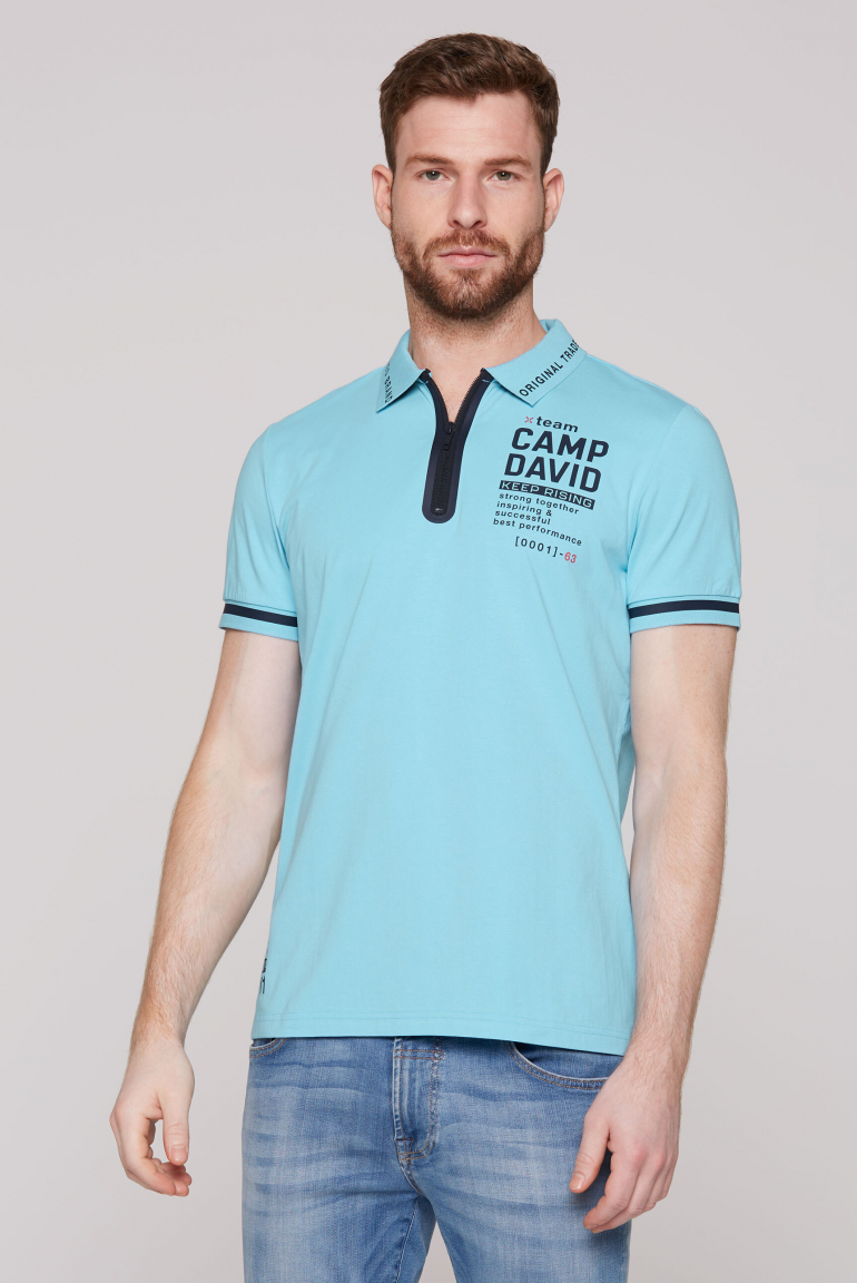 Kurzarmpolo mit Zipper und Folienprints summer aqua
