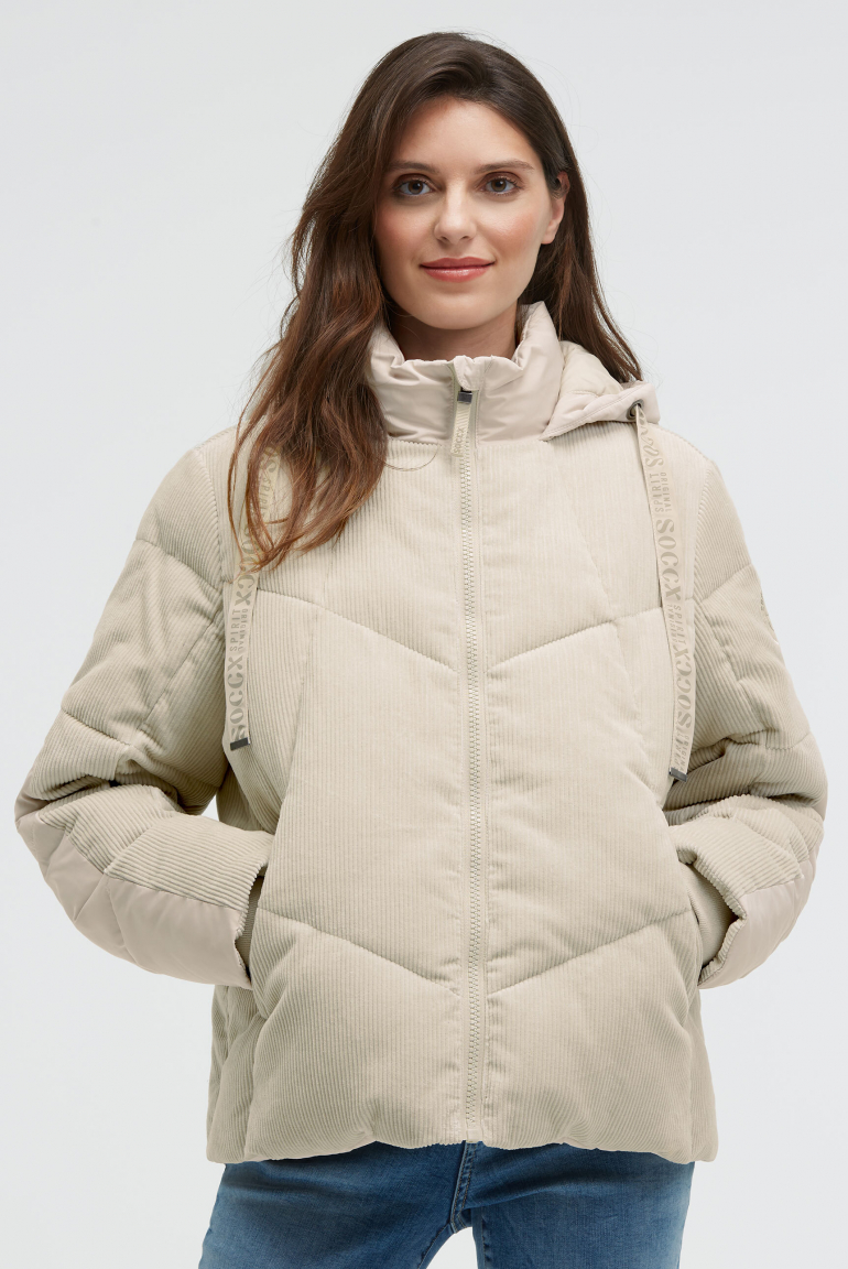 Kurze, wattierte Cordjacke im tonigen Materialmix kitt