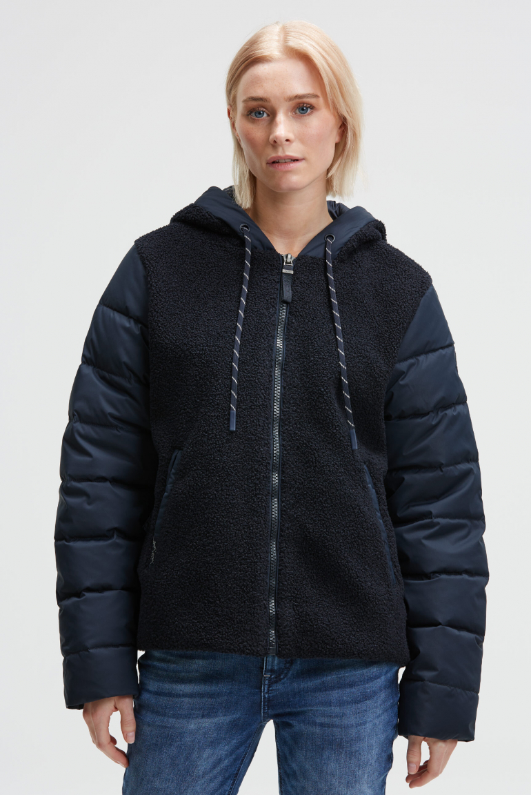 Kurzjacke im Materialmix mit Kapuze blue navy