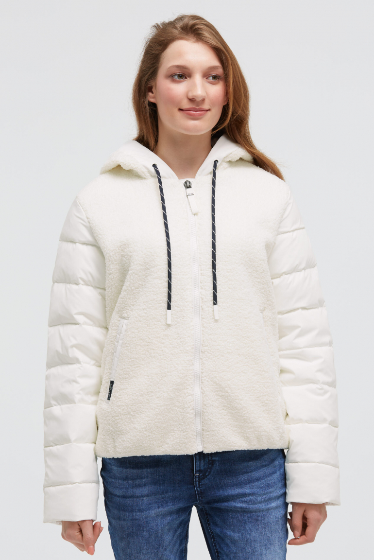 Kurzjacke im Materialmix mit Kapuze ivory