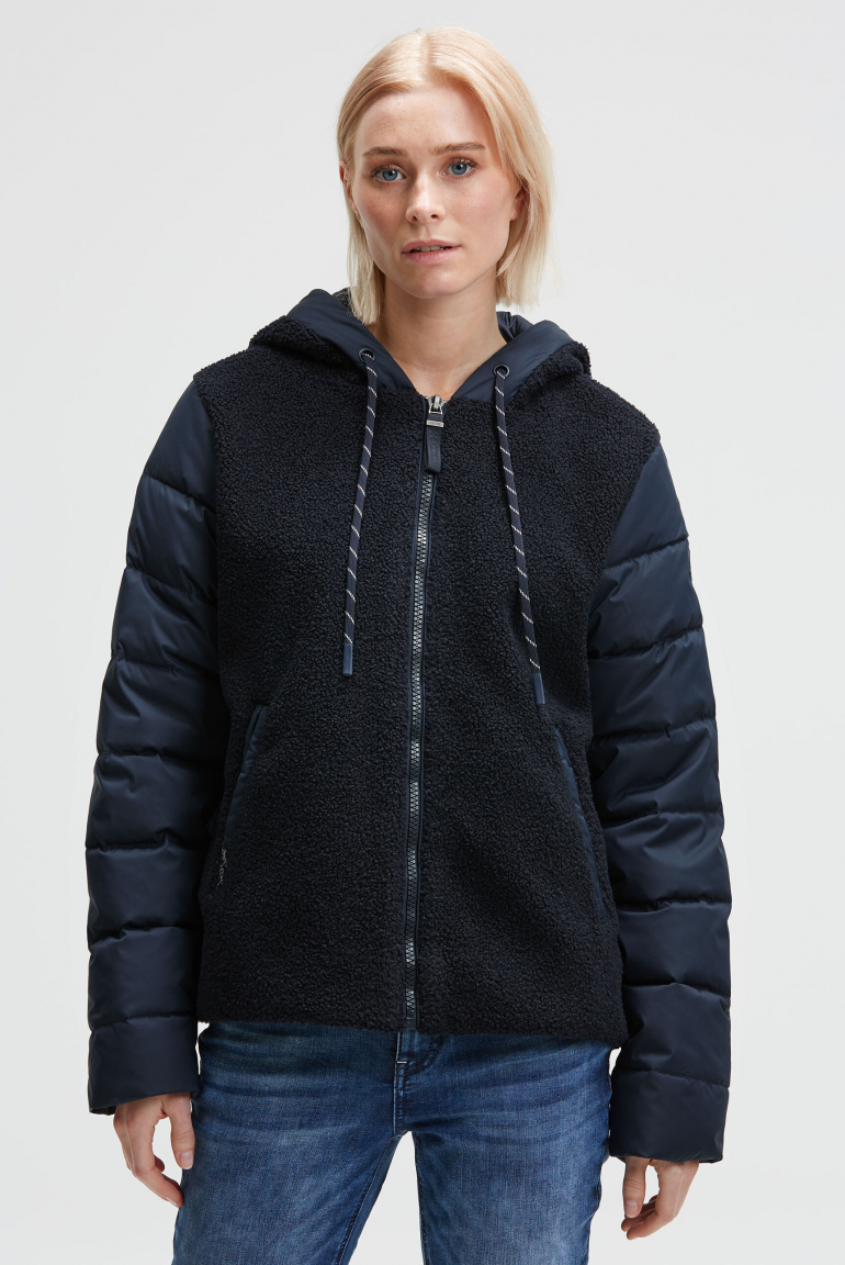 Kurzjacke im Materialmix mit Kapuze blue navy