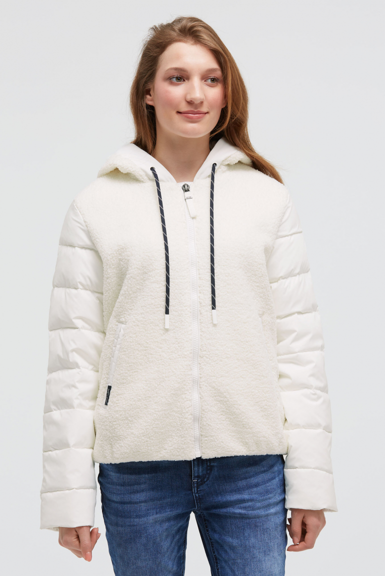 Kurzjacke im Materialmix mit Kapuze ivory