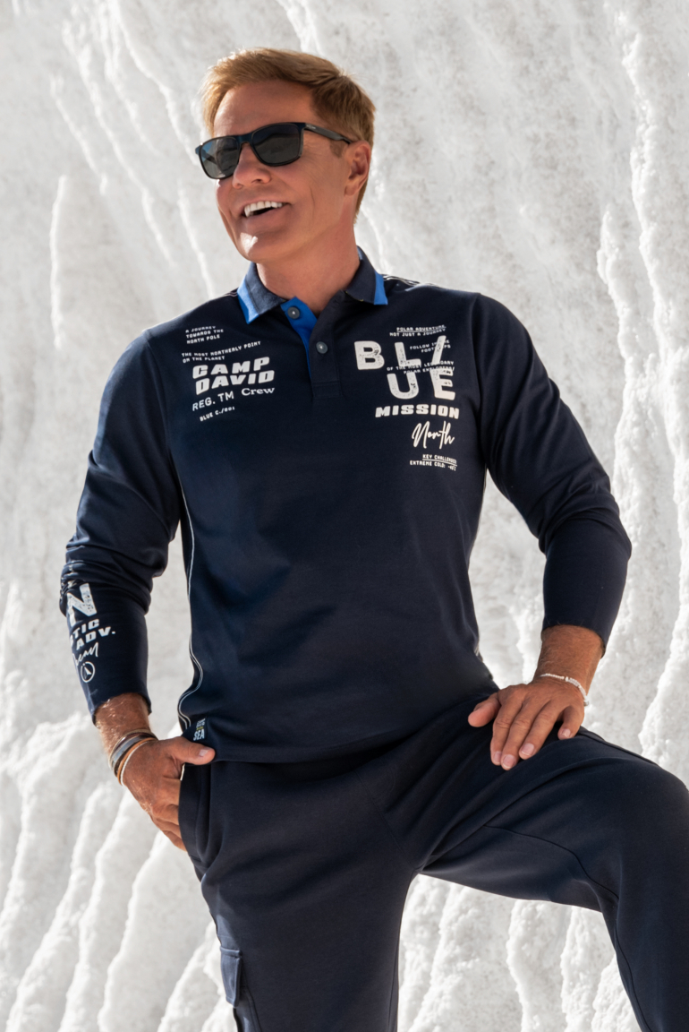 Langärmliges Poloshirt mit Puffprints blue navy