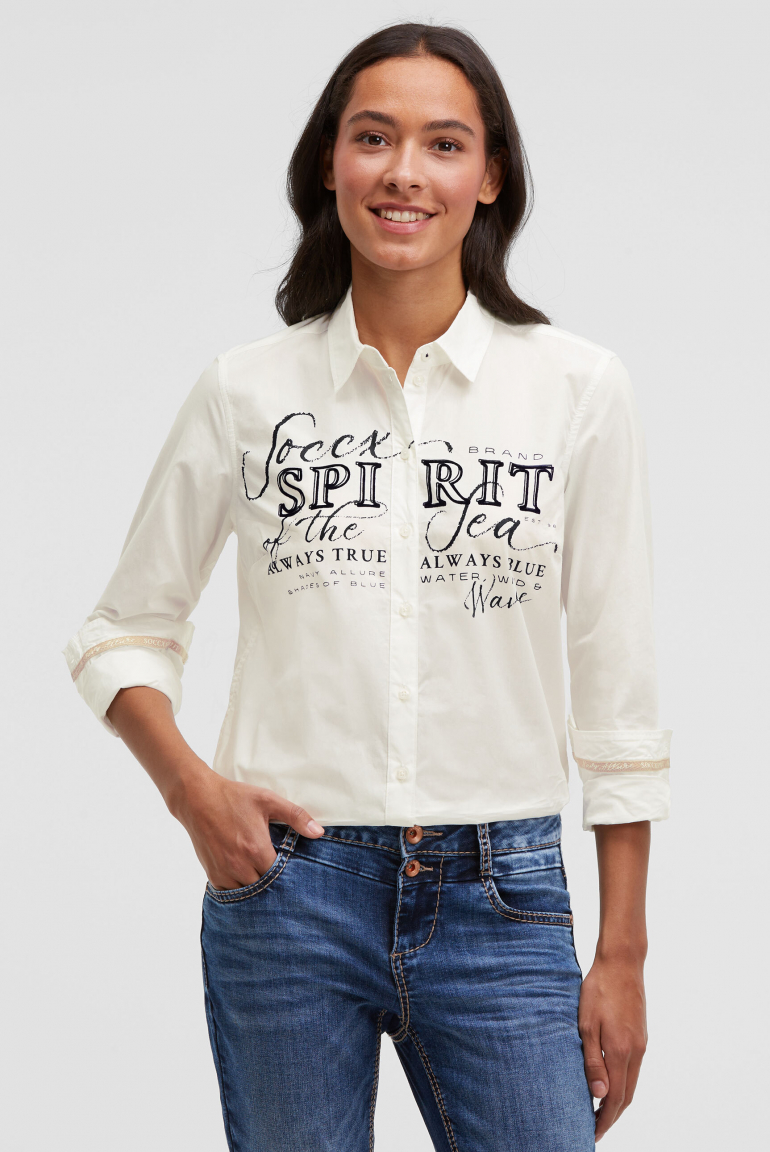 Langarmbluse mit Logo-Flock-Print ivory