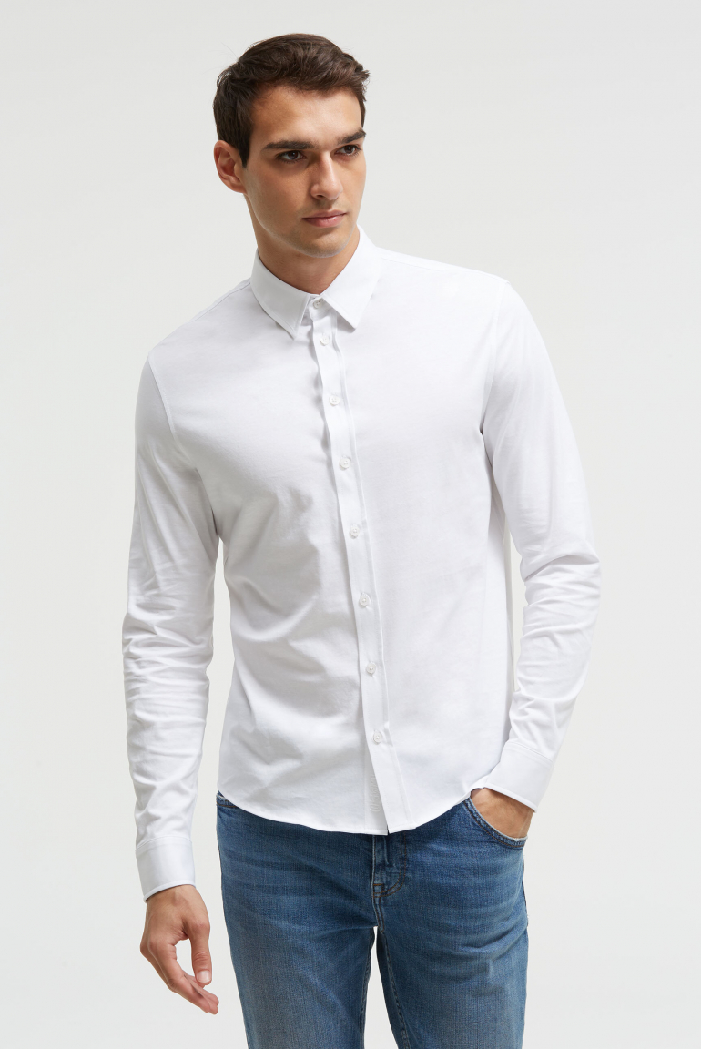 Langarmhemd aus Baumwoll-Jersey Slim Fit opticwhite
