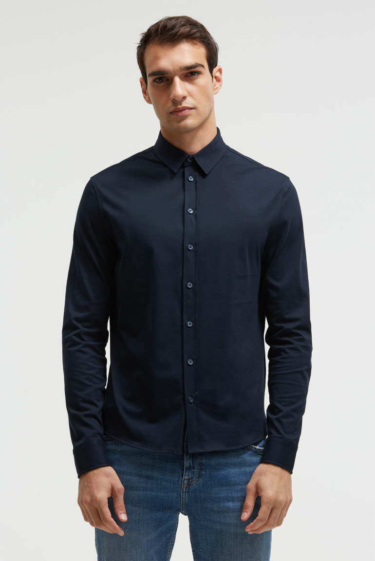 Langarmhemd aus Baumwoll-Jersey Slim Fit true navy