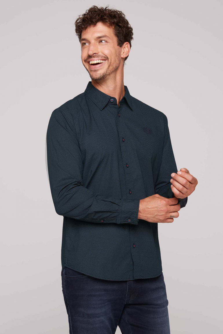 Langarmhemd mit filigranen All Over Print blue navy