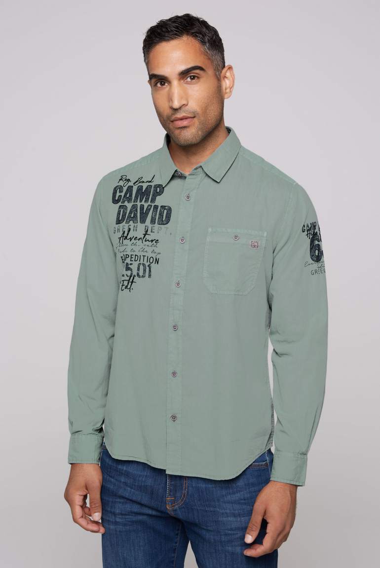 Langarmhemd mit Logo-Stickereien teal