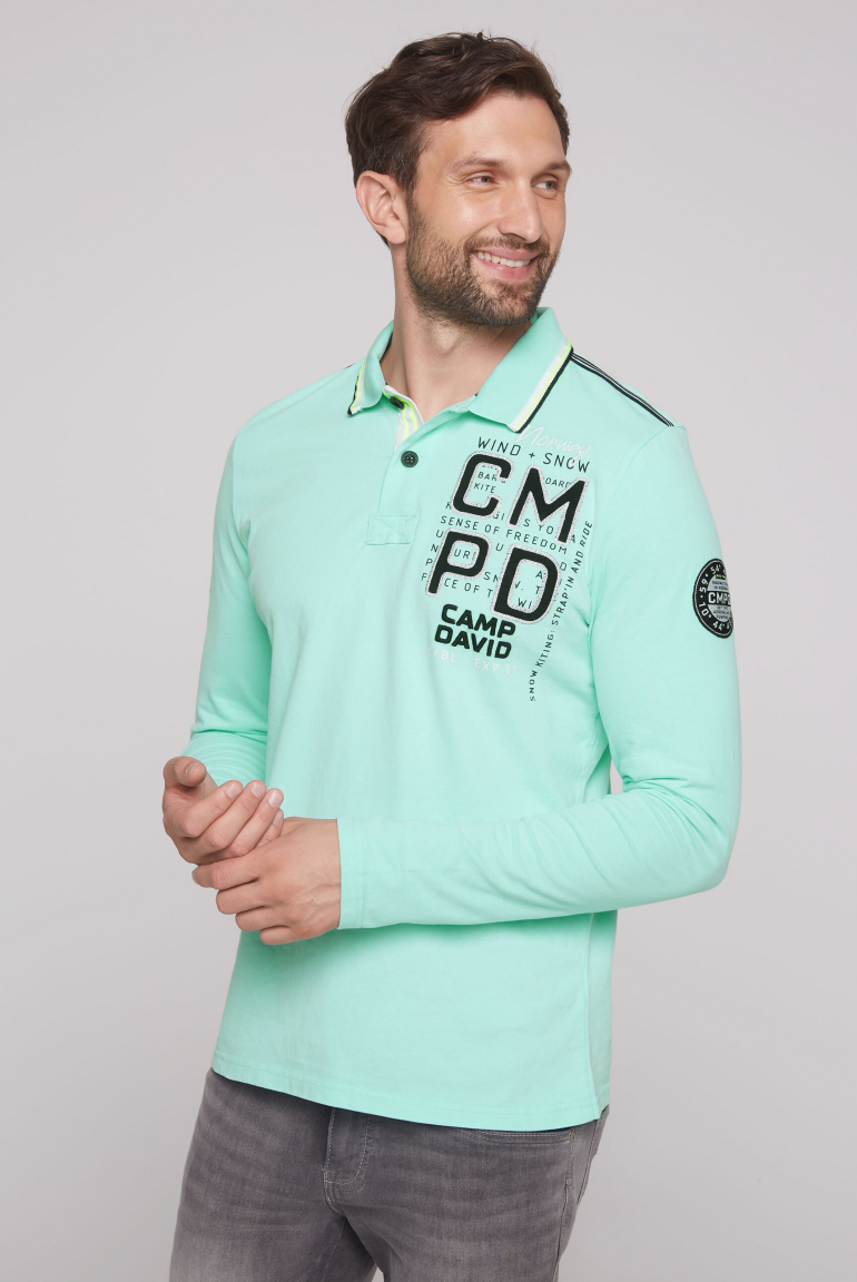 Langarmpolo mit Label-Applikationen new aqua