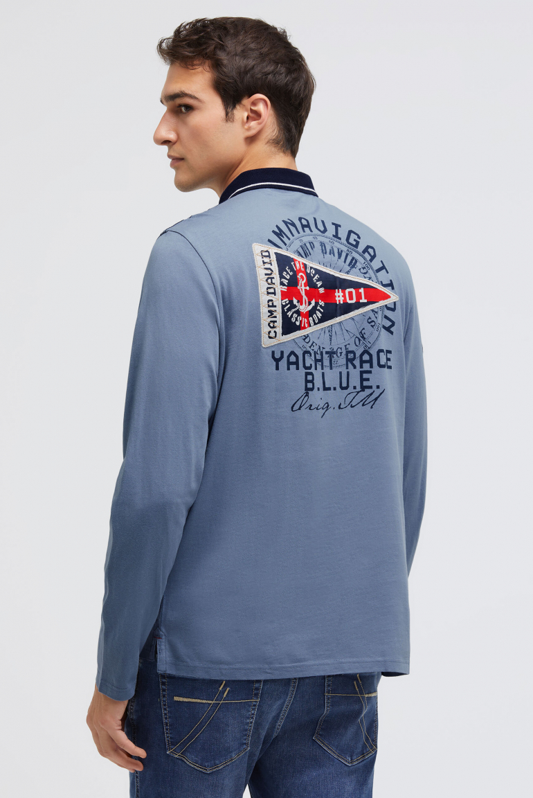 Langarmpolo mit Rücken-Artwork vintage blue
