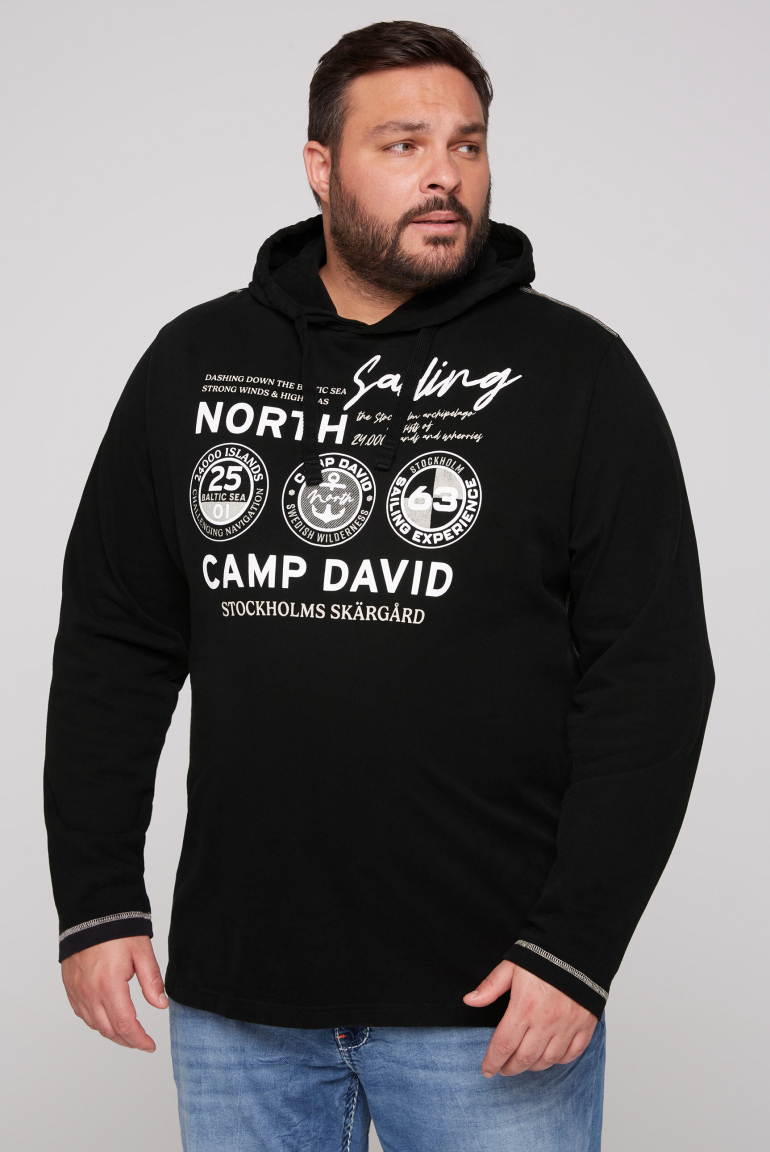 Langarmshirt mit Kapuze und Print black