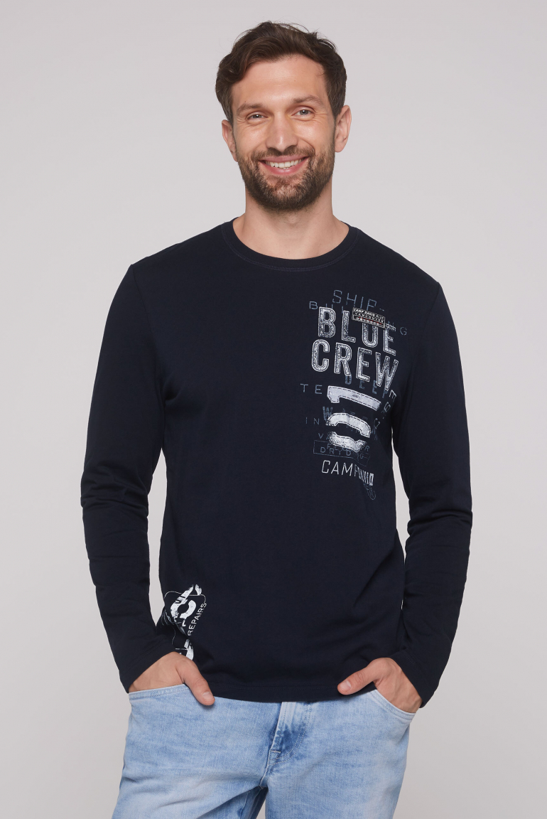 Langarmshirt mit Used Prints und Rubber-Lines blue navy