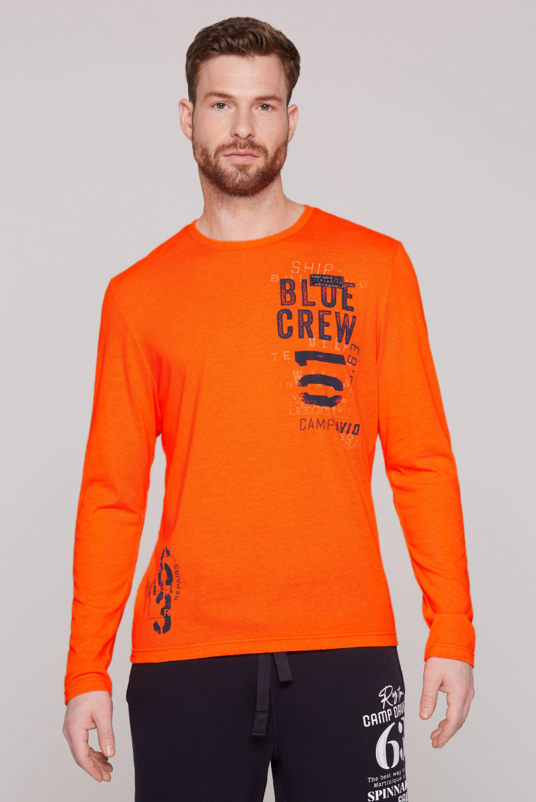 Langarmshirt mit Used Prints und Rubber-Lines speed orange