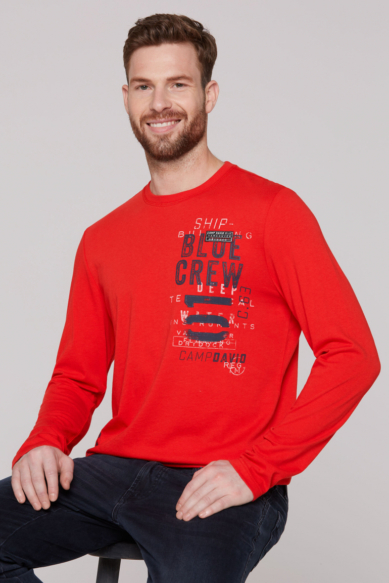 Langarmshirt mit Used Prints und Rubber-Lines speed red