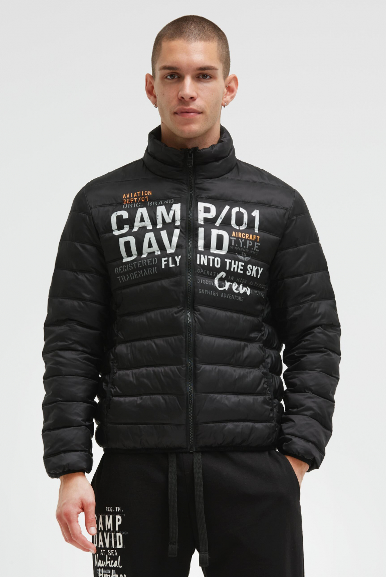 Leichte Steppjacke mit Logo Print black