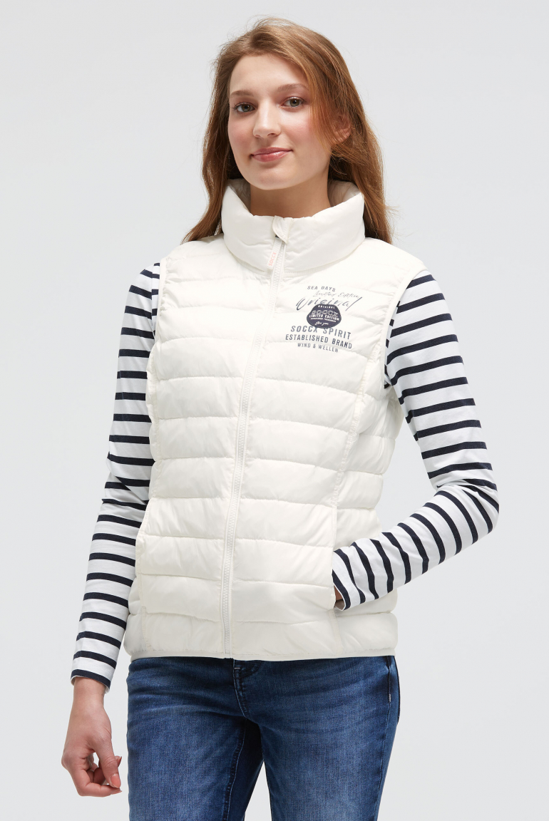 Leichte Steppweste mit Prints und Patch ivory
