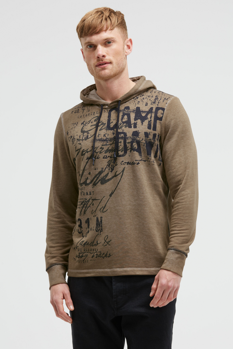 Leichter Hoodie mit Ausbrenner-Effekten und Artwork beige
