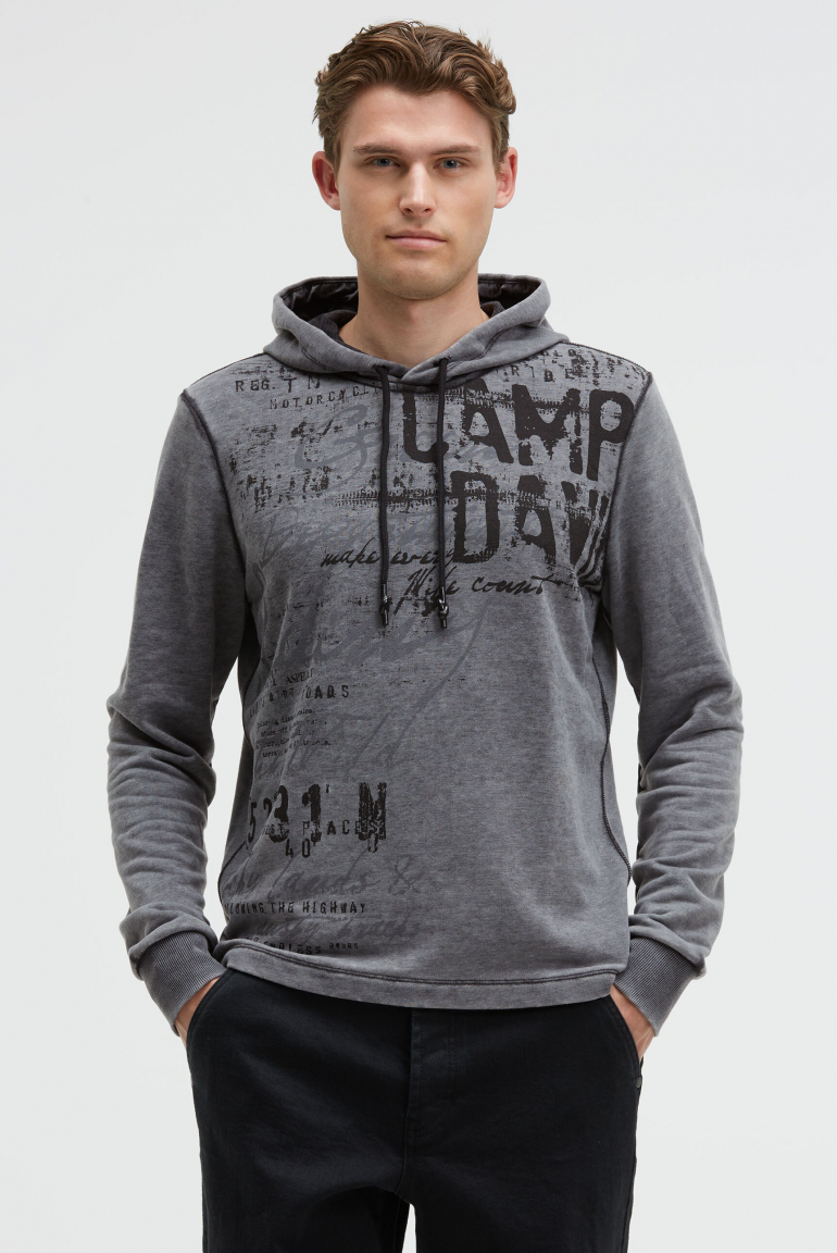 Leichter Hoodie mit Ausbrenner-Effekten und Artwork black