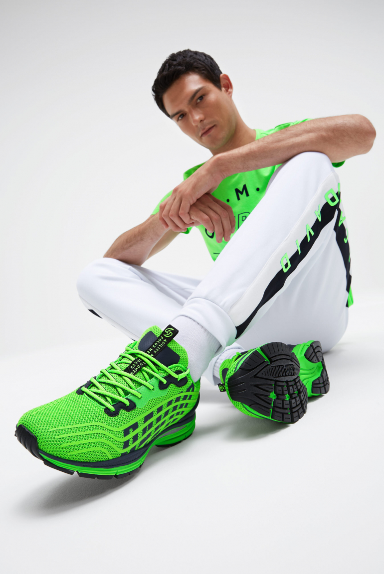 Leichter Sneaker im Knit-Design mit Rubber Artwork tech green