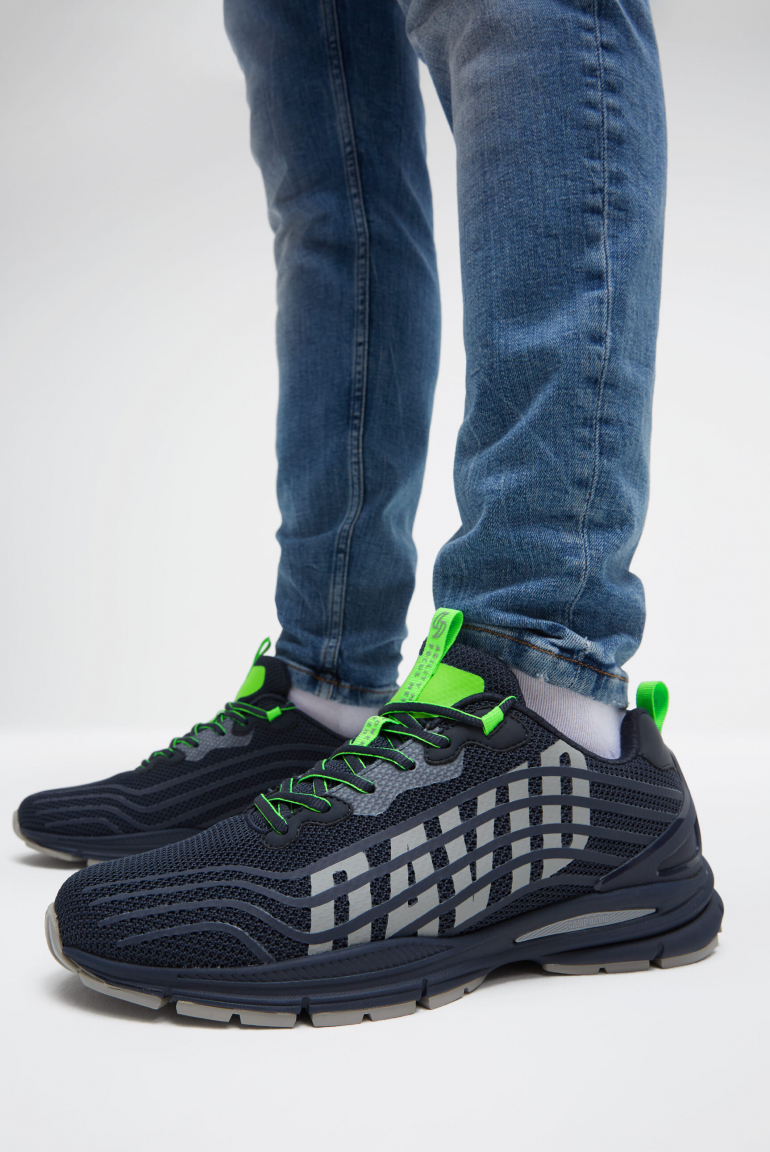 Leichter Sneaker im Knit-Design mit Rubber Artwork blue navy