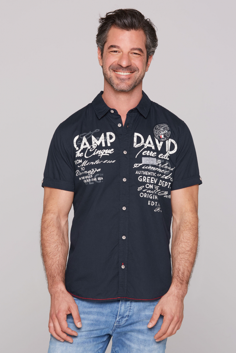 Leichtes Kurzarmhemd mit Logo Prints blue navy