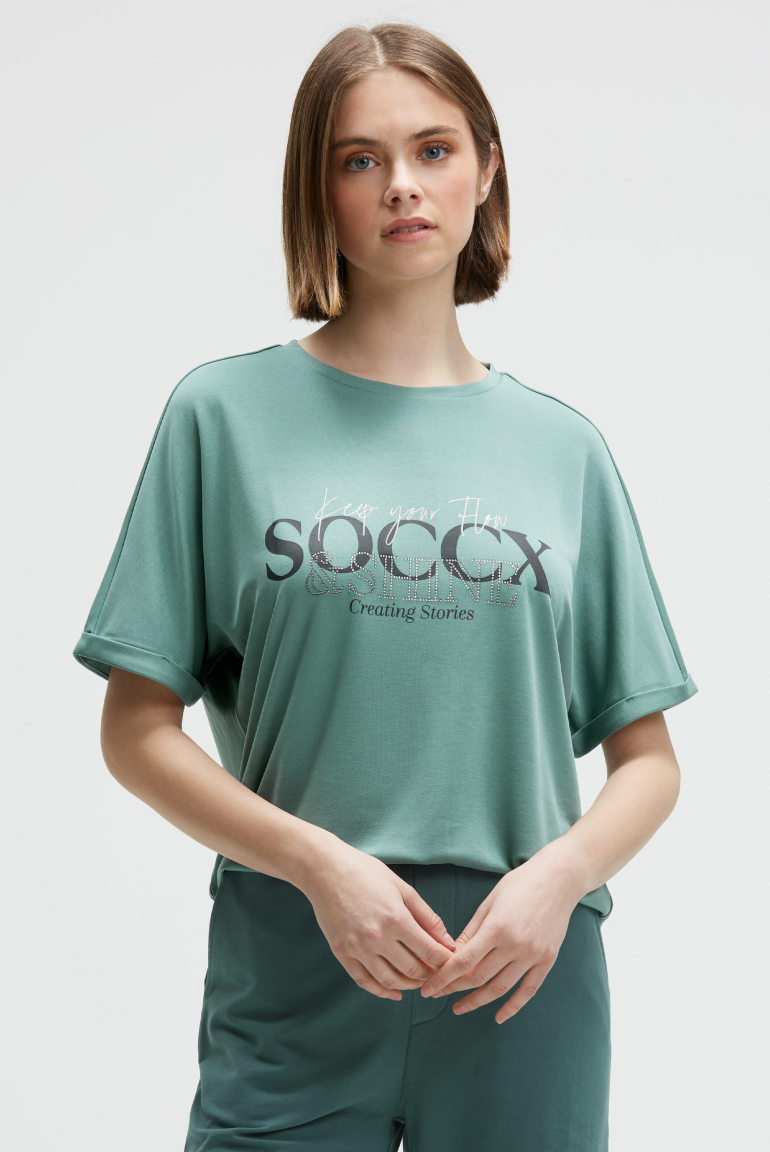 Logo T-Shirt mit Schmucksteinen topaz