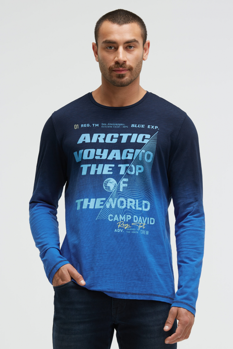 Longsleeve Dip Dye mit Label Prints flight blue