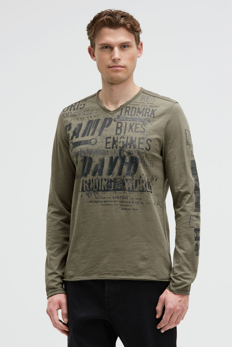 Longsleeve im Vintage Look mit Used Prints vintage khaki