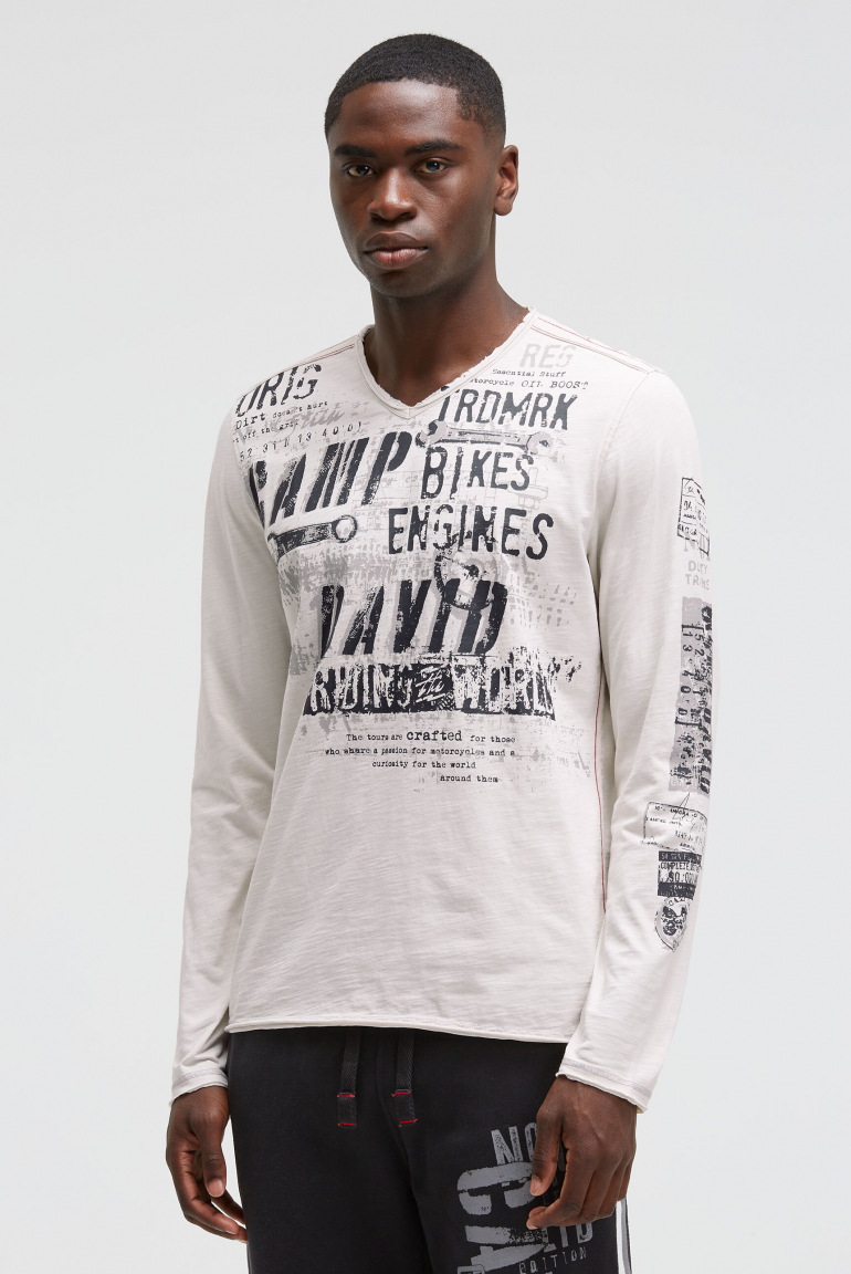 Longsleeve im Vintage Look mit Used Prints ash