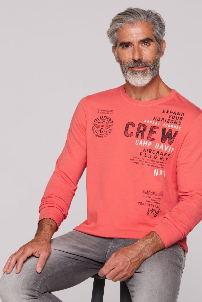 Longsleeve mit Aircraft Print bright coral