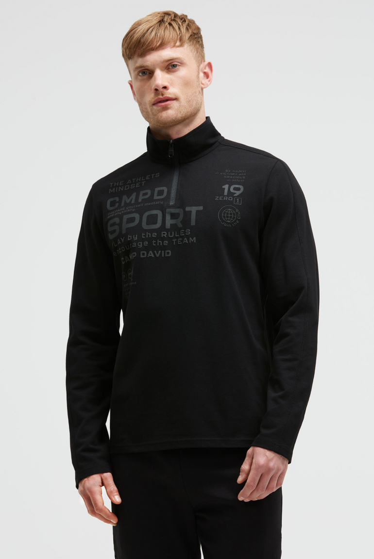 Longsleeve mit Troyer-Kragen und Artwork black