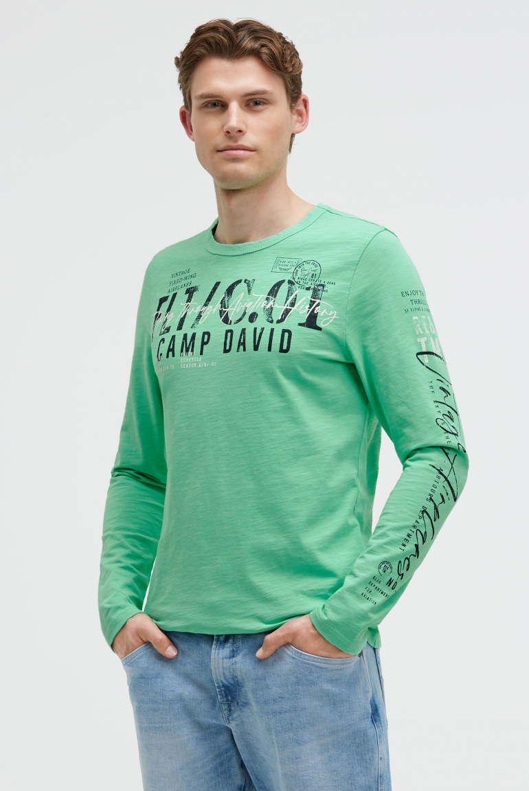 Longsleeve mit Used Prints flight green