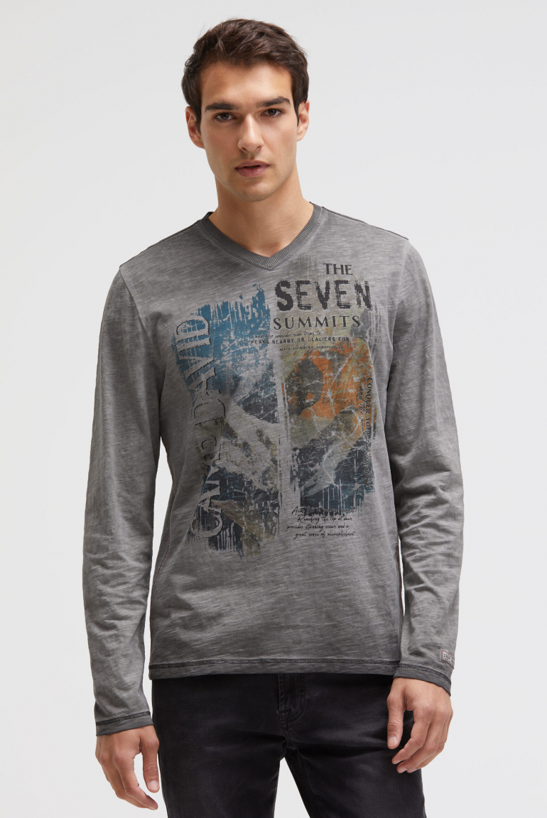 Longsleeve mit V-Neck und Photoprint black