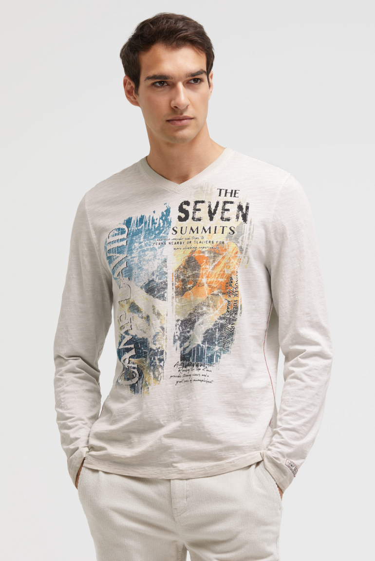 Longsleeve mit V-Neck und Photoprint silvery