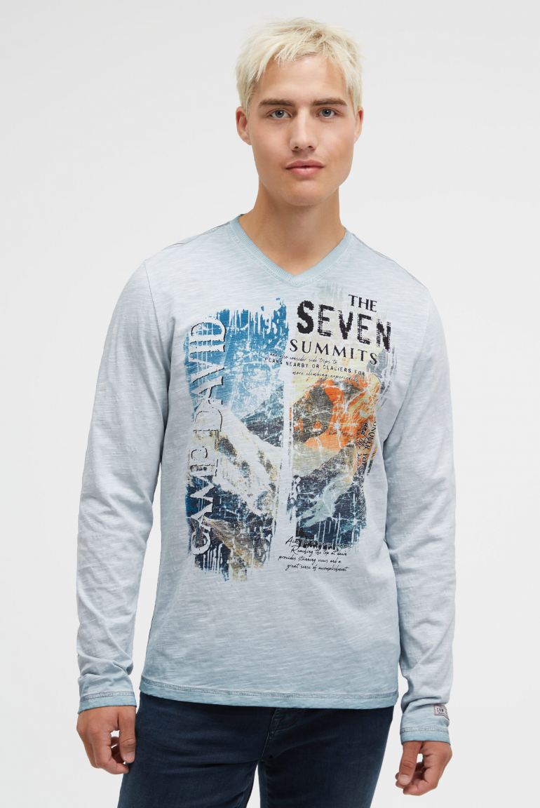 Longsleeve mit V-Neck und Photoprint blue smoke