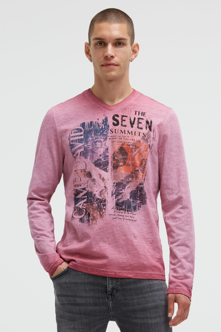 Longsleeve mit V-Neck und Photoprint brick red