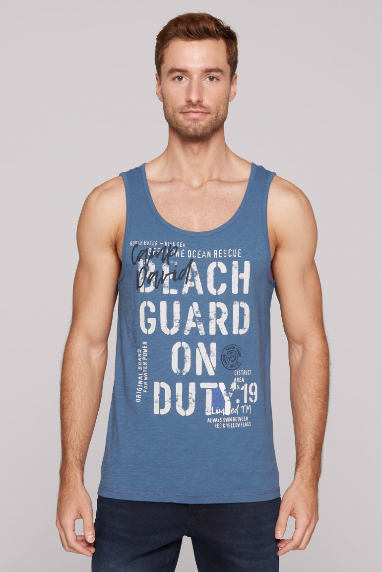 Muskelshirt aus Flammgarn mit Label Print wave blue