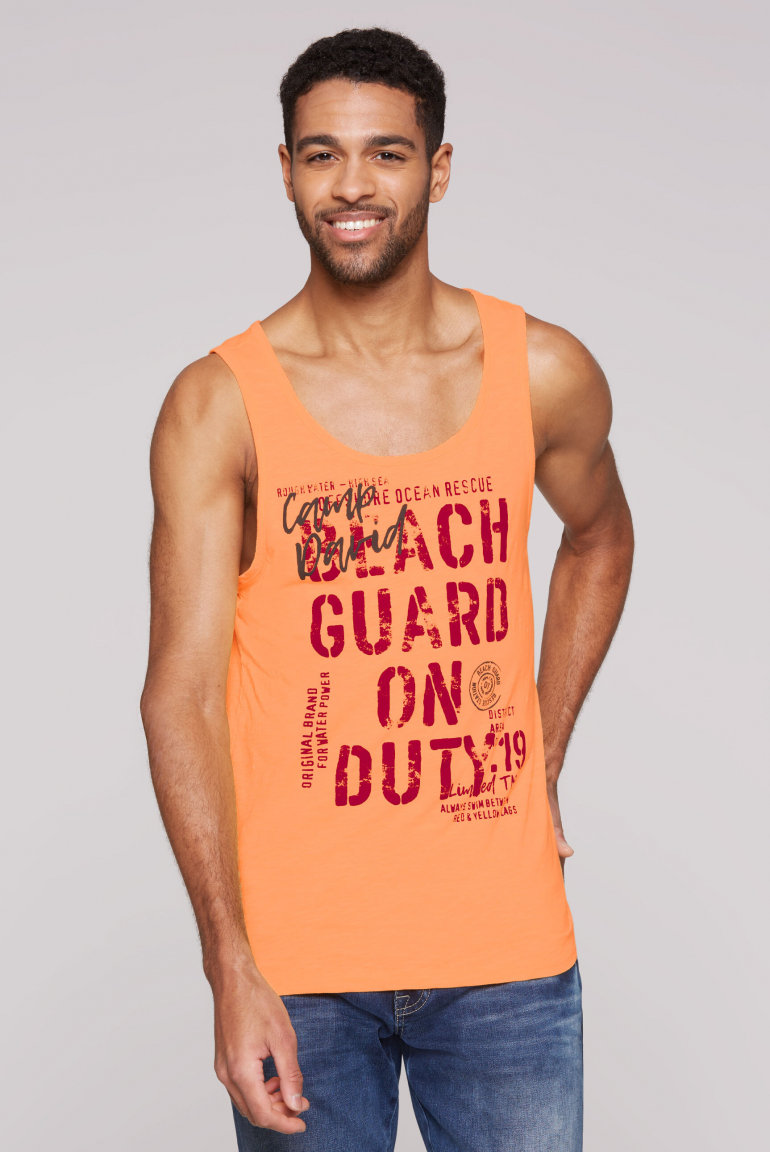 Muskelshirt aus Flammgarn mit Label Print sunrise neon