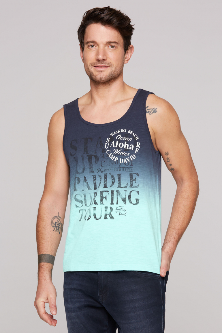 Muskelshirt mit Dip-Dye-Effekt und Prints blue navy