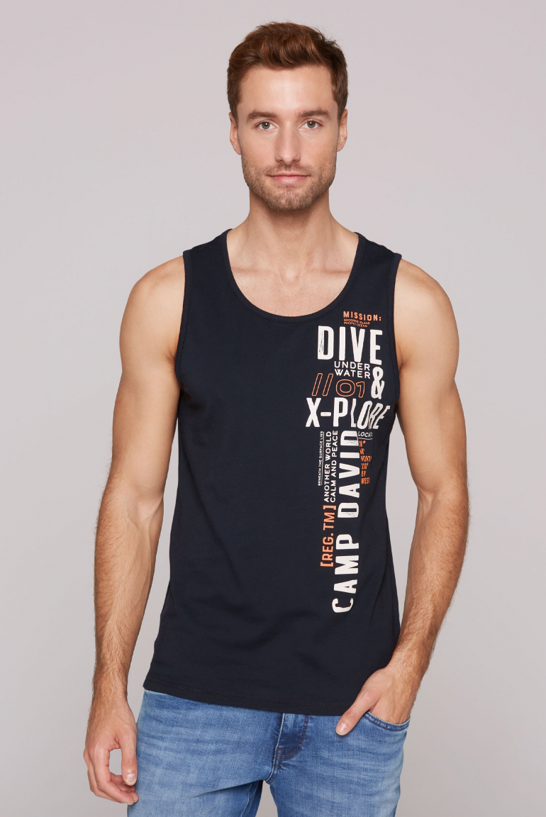 Muskelshirt mit Label Print blue navy