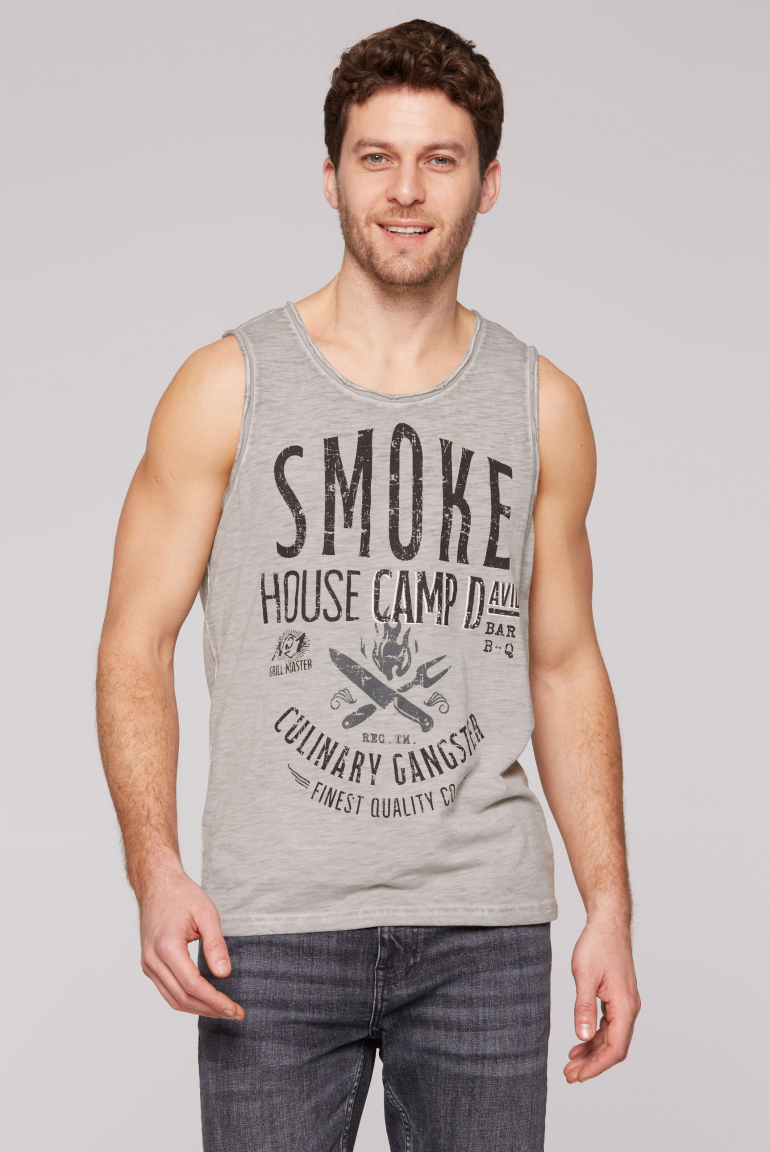 Muskelshirt mit Label Print im Used Look polo grey