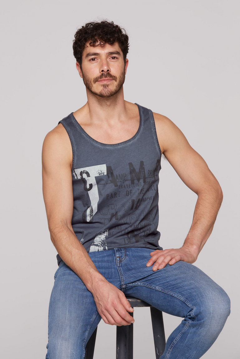 Muskelshirt mit Print im Used Look blue grey