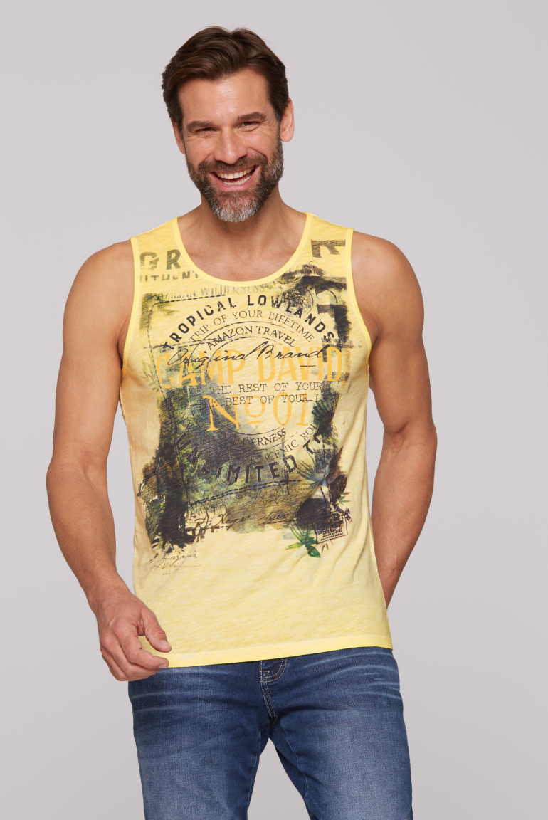 Muskelshirt Oil Dyed mit Photoprint mountain yellow