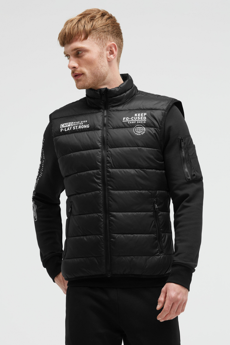 Outdoor-Weste im Materialmix mit Shiny Prints black