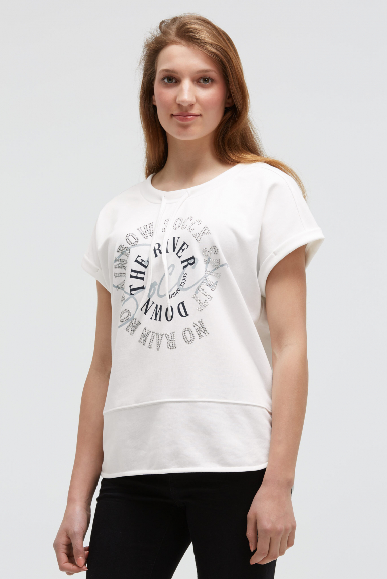 Oversized-Shirt mit Artwork aus Schmucksteinen ivory
