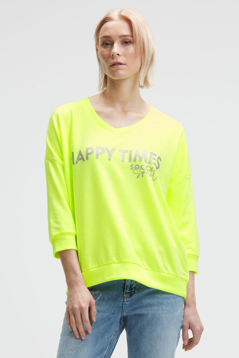 Oversized Sweatshirt mit V-Ausschnitt und Print electric lemon
