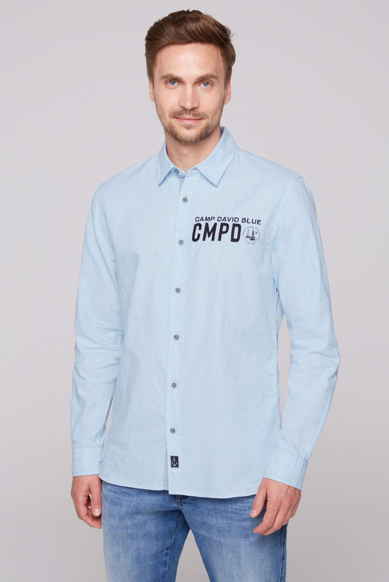 Oxford-Langarmhemd mit Logo-Stickereien summer blue