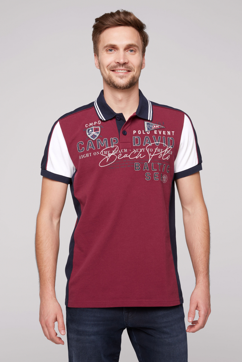 Pikee-Polo mit Color-Blocking und Artwork burgundy